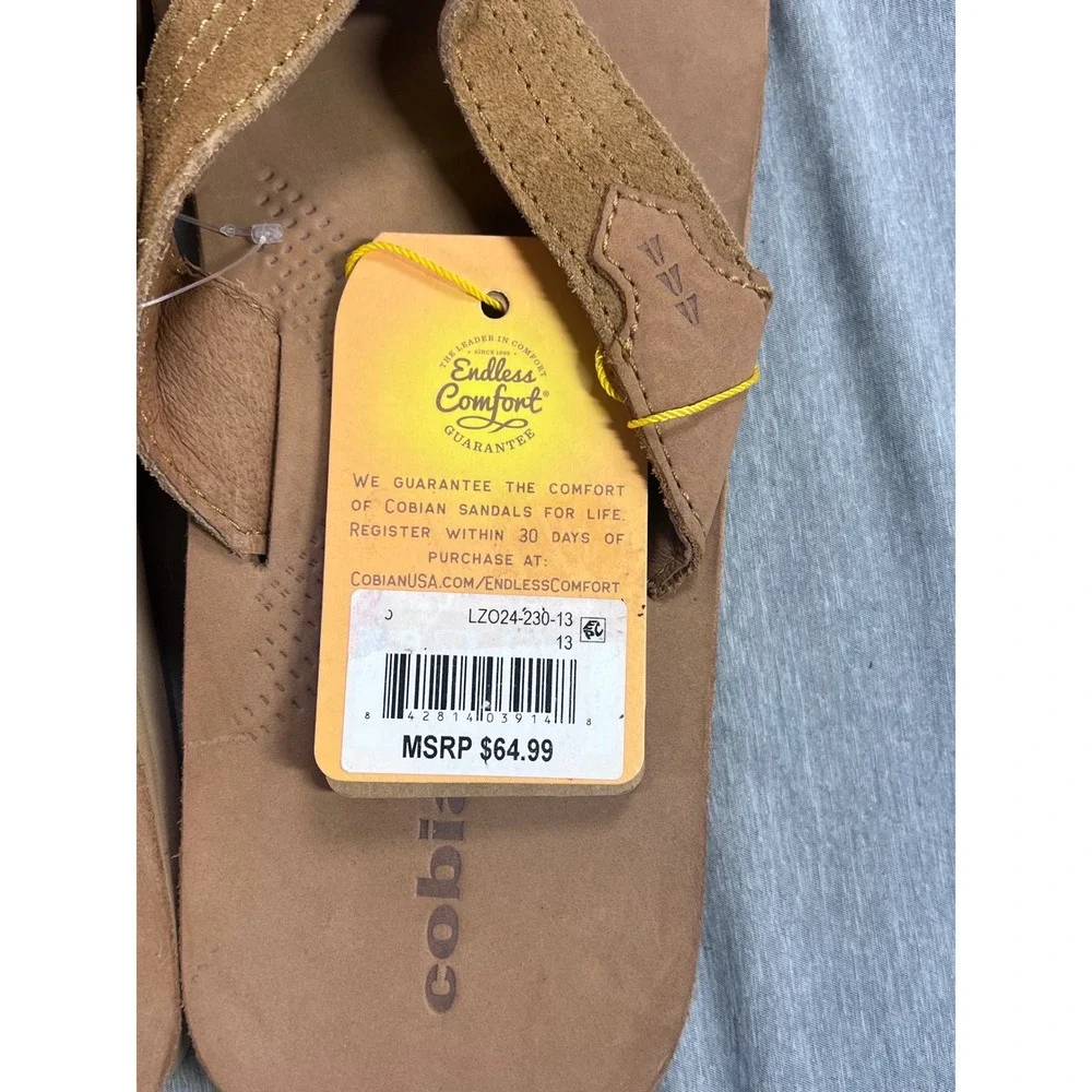 Cobian Lazo Campo Del Sol Mens Tan Premium Leather Flip Flop Sandals Size 13 NEW